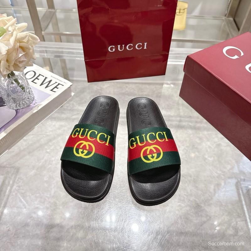 2025 Gucci Green Red Black Rubber Slippers