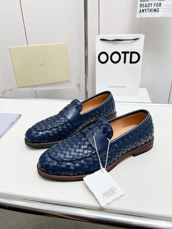 2024 Men Brunello Cucinelli Navy Leather Loafers MJ00500