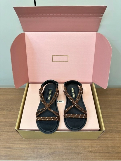 2025 Women Miu Miu Brown Leather Sandals
