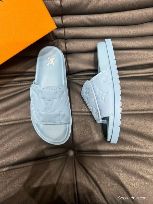 2024 Slippers Louis Vuitton light blue synthetic leather Slippers MJ00200
