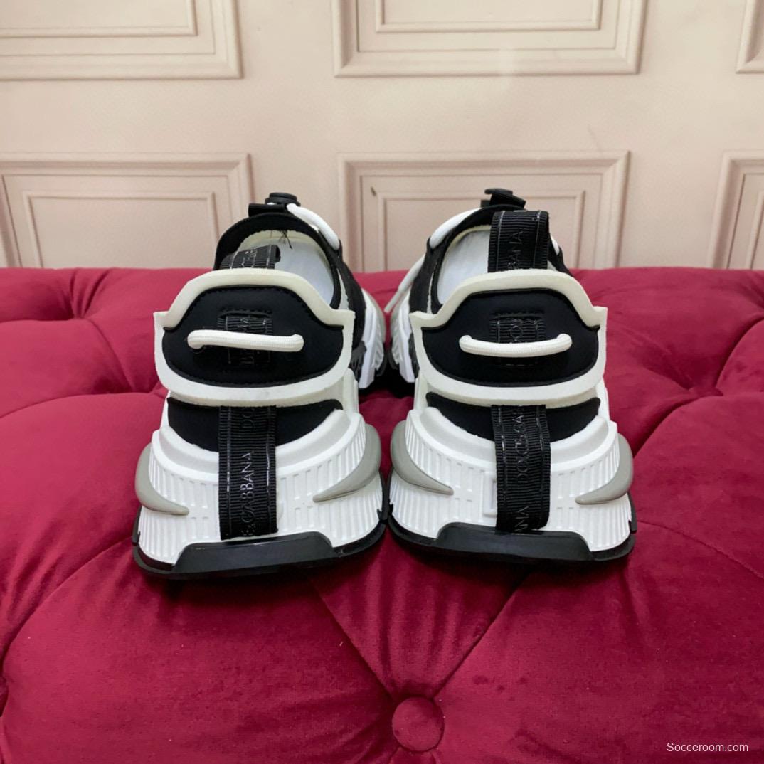 2024 Unisex Dolce & Gabbana Black White Knit Leather Sneakers MJ00340