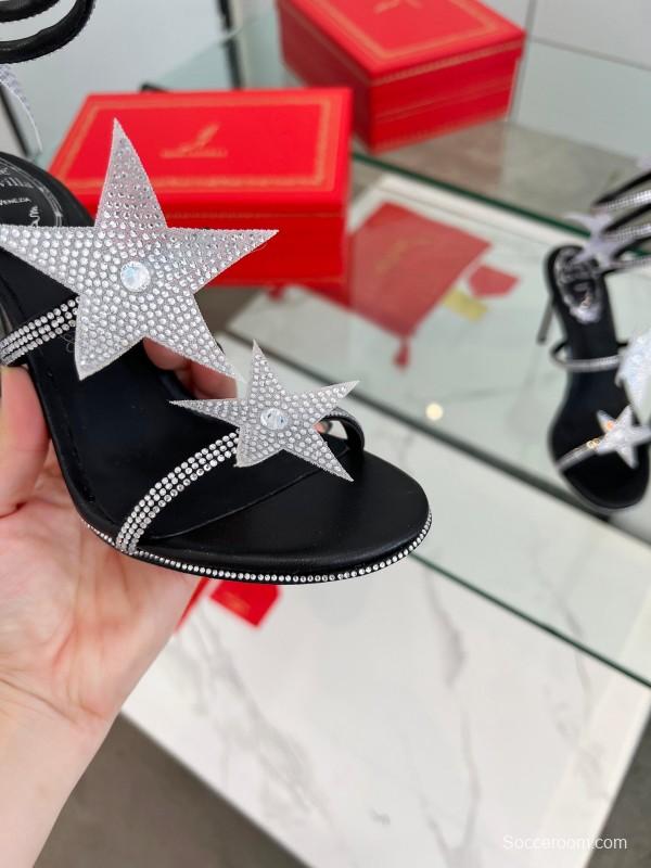 2025 Women RC Black Silver Silk Crystal High Heel Spiral Lace Sandals LY00340