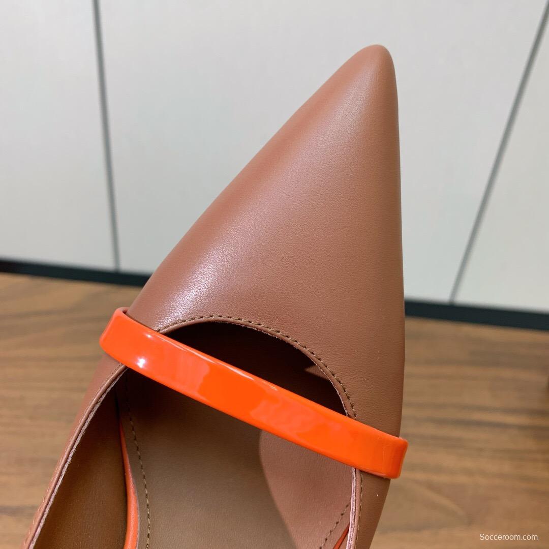 2025 Women Malone Souliers Brown Orange Leather Patent Leather Mid Heel Pumps