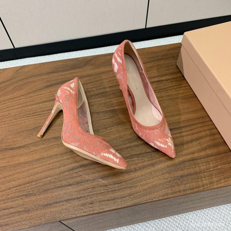 2025 Women Gianvito Rossi Pink Lace Leather Pumps