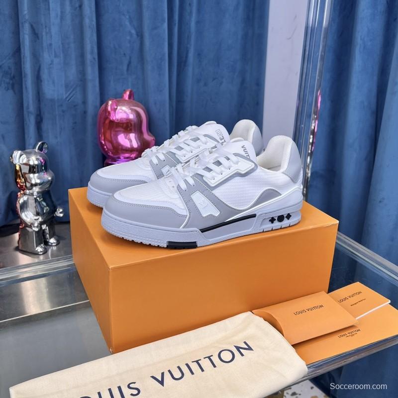 2025 Unisex Louis Vuitton White Grey Leather Mesh LV Trainer