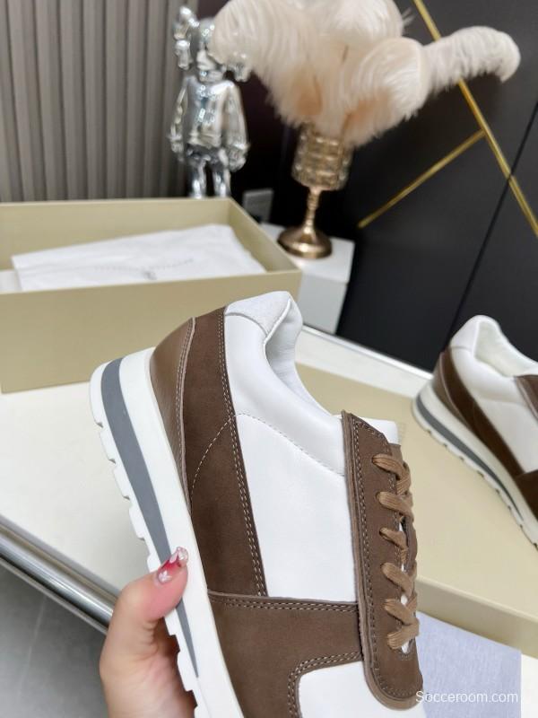 2024 Men Brunello Cucinelli White Brown Leather Suede Sneakers MJ00360