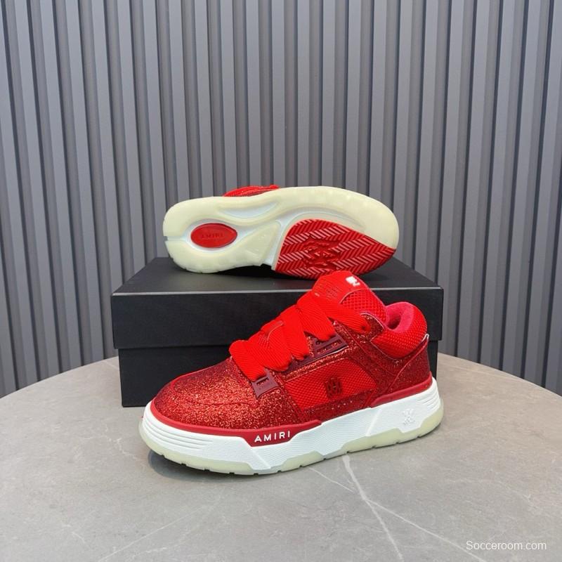 2024 Unisex Amiri Red Mesh Suede Sneakers MJ00360