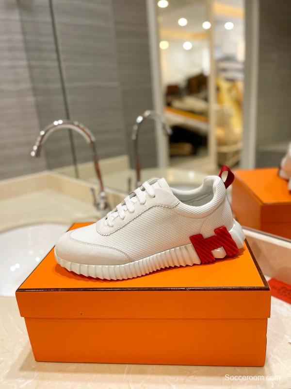 2024 Unisex Hermès White Red Black Leather Mesh Casual Sneakers