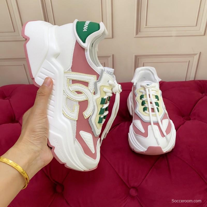 2025 Women Dolce & Gabbana White Pink Green Leather Sneakers LY00330(F)