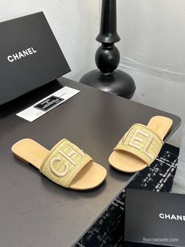 2025 Women Chanel Beige Fabric Sandals