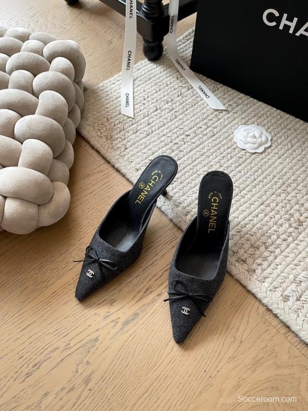 2025 Women Chanel Black Fabric Mules