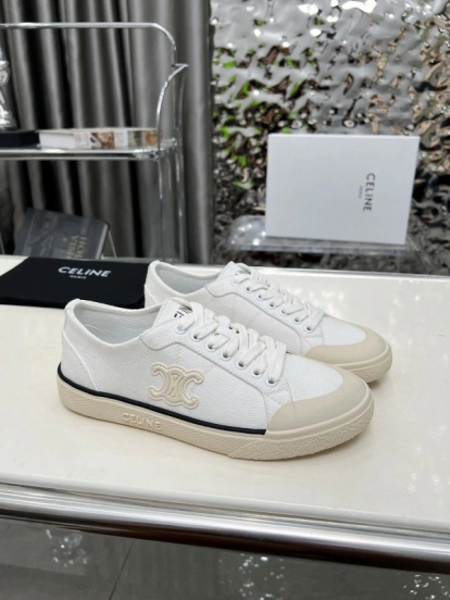 2025 Women Celine White Canvas Leather Low Top Sneakers LY00210
