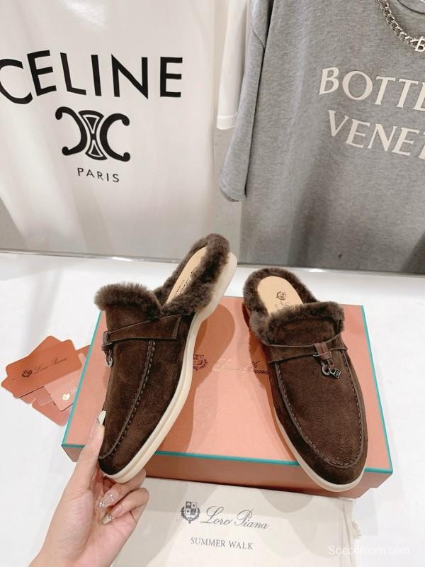 2024 Women LP Brown Suede Shearling Loafers MJ00300