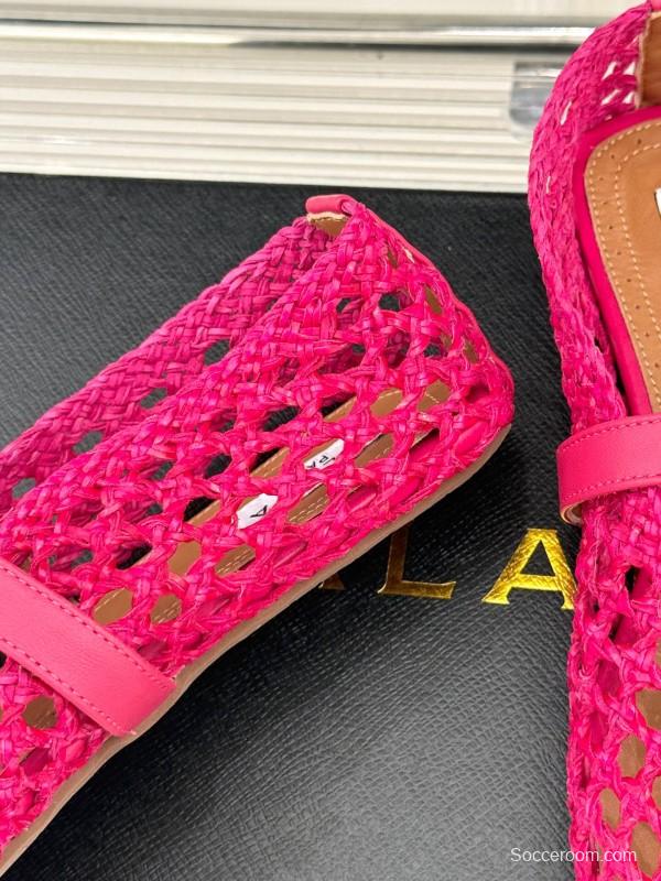 2025 Women AlAIA Pink Woven Leather Mary Jane