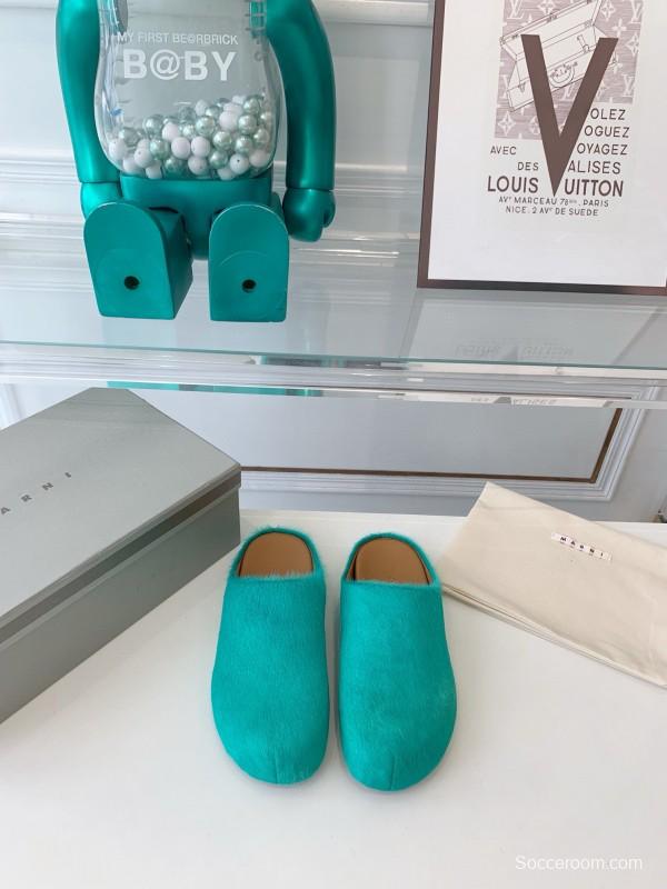2024 Women Marni Turquoise Calf Hair Mules