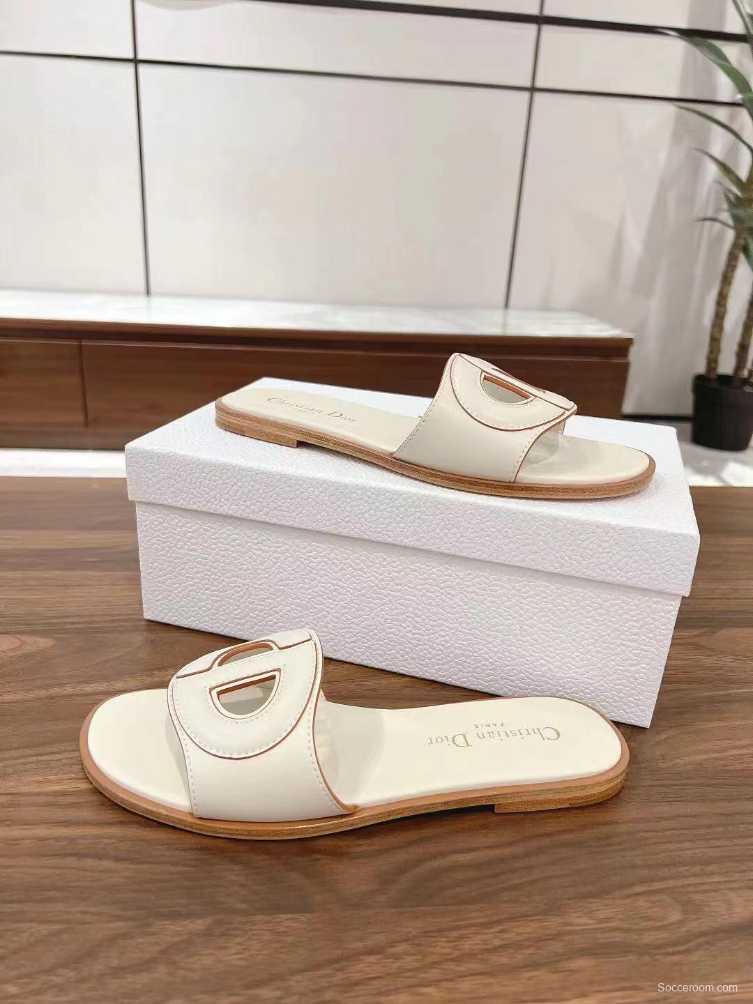 2025 Women Dior White Leather Slippers LY00260