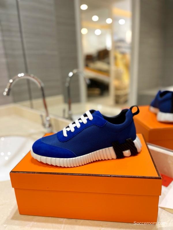 2024 Men Hermès Blue Nylon Suede Sneakers MJ00320