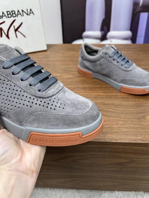2025 Men Dolce & Gabbana Gray Suede Casual Sneakers LY00280