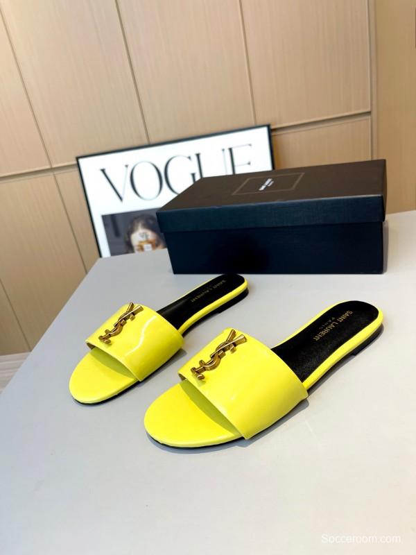 2025 Women Yves Saint Laurent Yellow Patent Leather Slippers LY00180