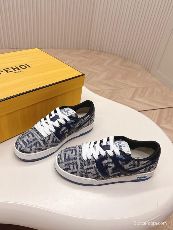 2025 Unisex Fendi Blue White Leather Canvas Plimsolls FF Vintage Design LY00350(F)/LY00360(M)