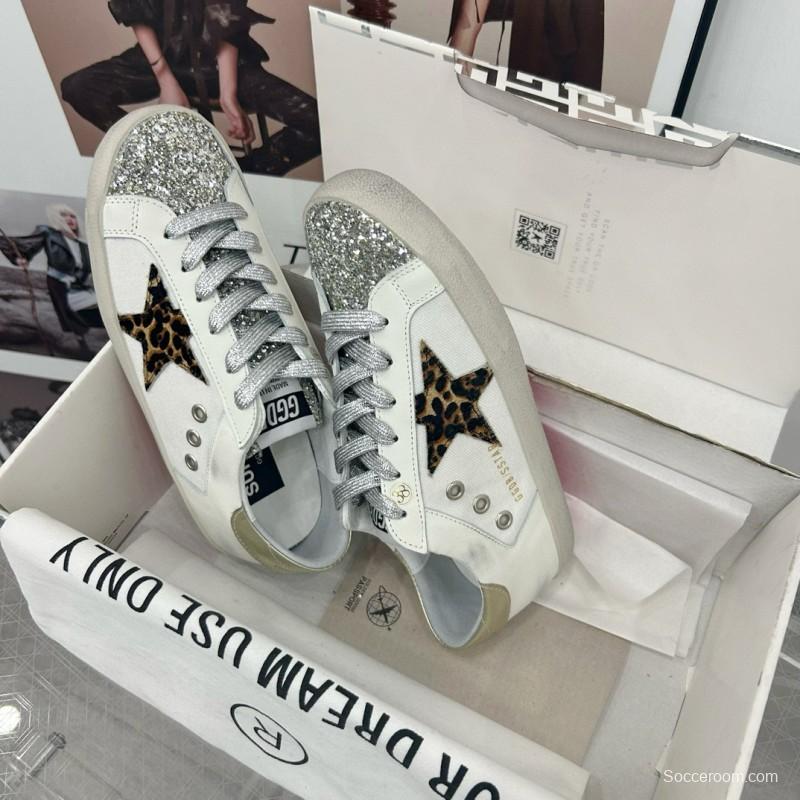 2025 Women GGDB White Leopard Print Leather Sneakers