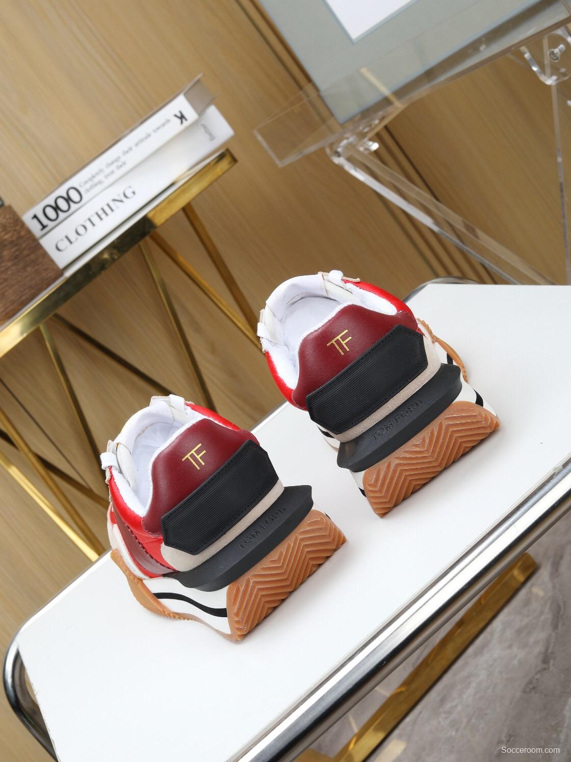 2025 Unisex TOM FORD Red Burgundy White Suede Leather Sneakers LY00360(F)/LY00370(M)