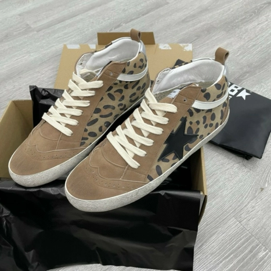 2024 Unisex GGDB Beige Brown Leopard Suede Leather High Top Sneakers MJ00300