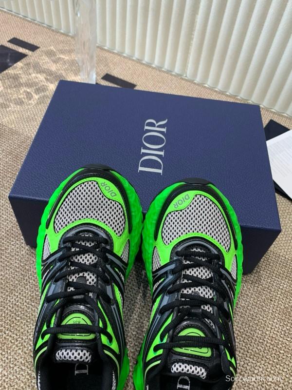 2024 Unisex Dior Green Black Leather Mesh Sneakers MJ00400