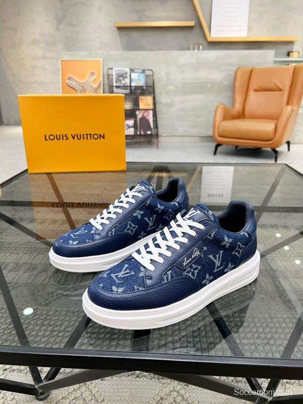 2024 Men Louis Vuitton Blue Leather Denim Sneakers MJ00400