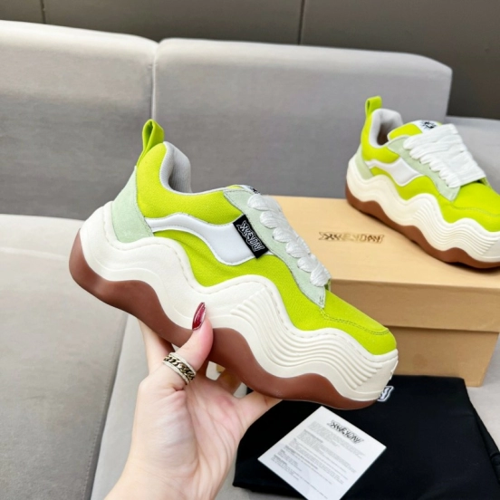 2025 Women HEYDAY Yellow White Green Canvas Leather Wave Bread Sneakers KFY00260