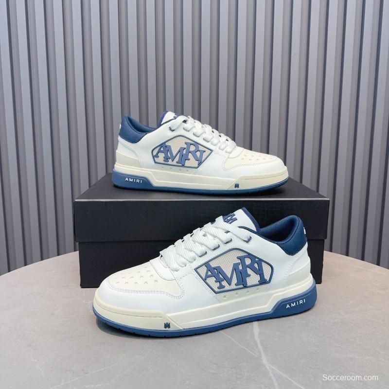 2025 Unisex Amiri White Blue Leather Sneakers MJ00360