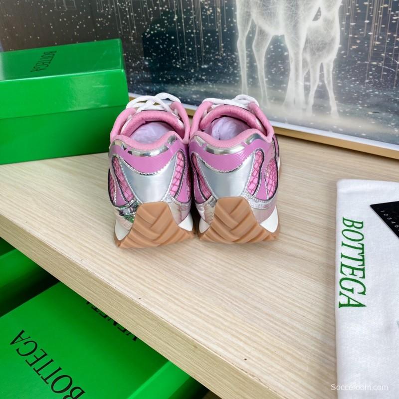 2025 Women BV Pink Silver Mesh Leather Running Sneakers