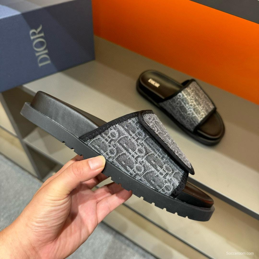 2024 Dior black grey canvas leather Slippers MJ00180