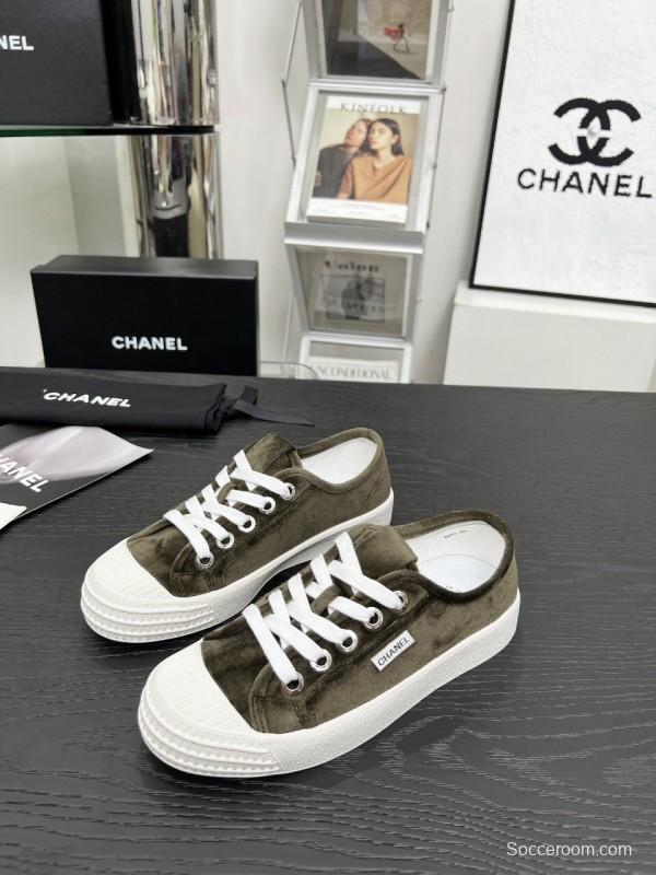 2025 Women Chanel Army Green Suede Casual Sneakers