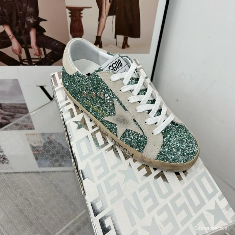 2025 Women GGDB Green White Suede Leather Star Sneakers