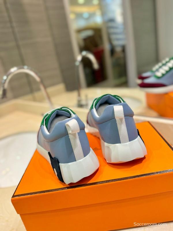 2024 Unisex Hermès White Green Burgundy Imported Silk Suede Casual Sneakers MJ00320