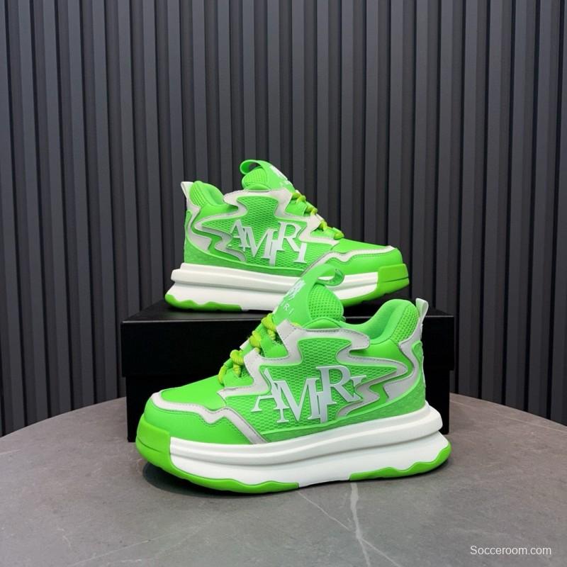 2024 Unisex Amiri Green White Mesh Leather Sneakers MJ00410