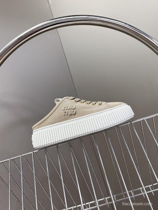 2025 Women Miu Miu Beige Canvas Sneakers LY