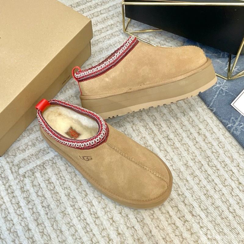 2024 Women UGG Beige Red Suede Platform Slip-On MJ00230