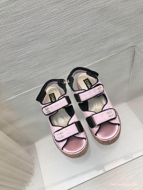 2025 Women Chanel Pink Leather Sandals LY00330