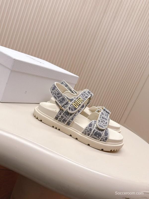 2025 Women Dior Gray White Jacquard Fabric Sandals LY