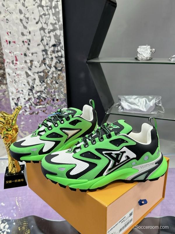 2025 Men Louis Vuitton Green Black White Mesh Leather Sneakers MJ00420