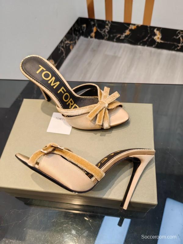 2025 Women TOM FORD Beige Suede High Heel Open Back Sandals KFY00290