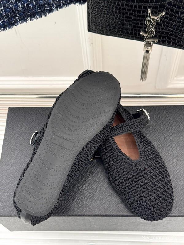 2025 Women AlAIA Black Woven Leather Mary Jane KFY00310