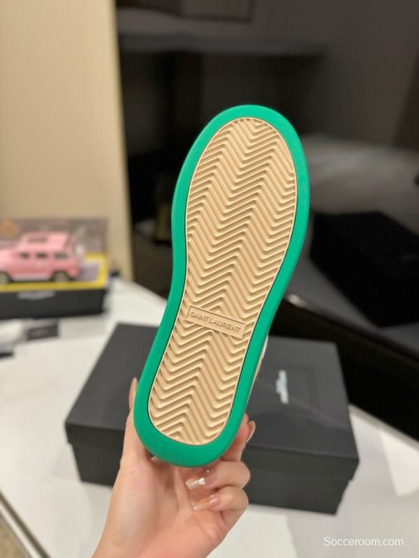 2024 Unisex Yves Saint Laurent White Green Leather Sneakers MJ00390