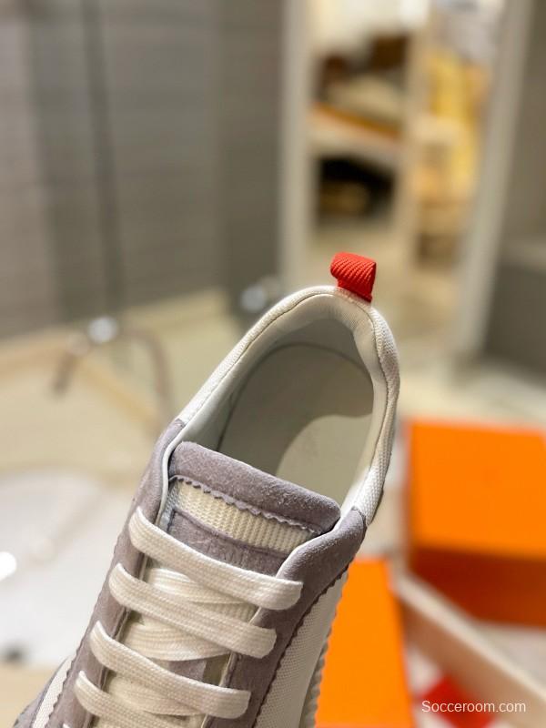 2024 Women Hermès white gray mesh suede sneakers