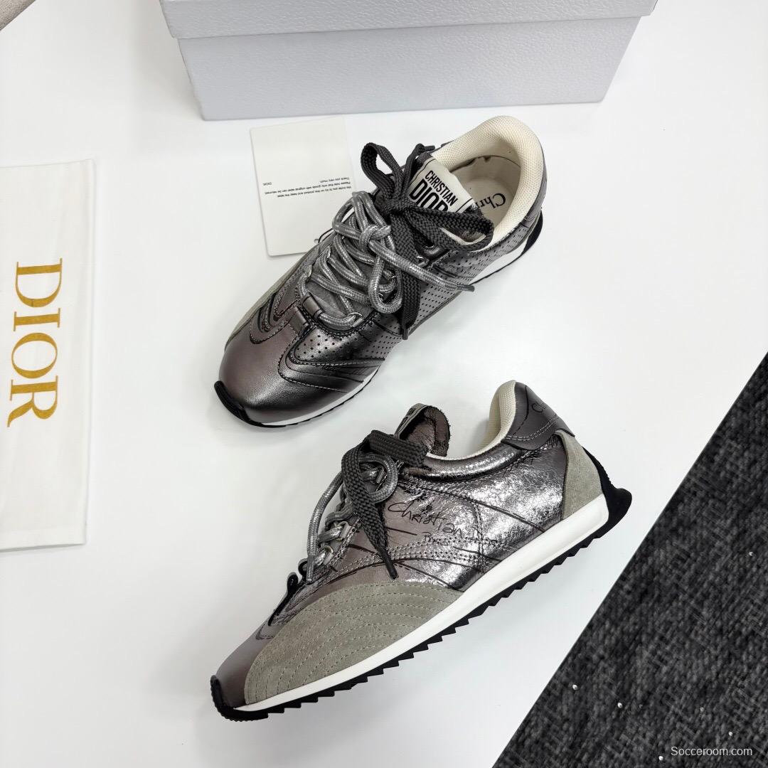 2025 Women Dior Black Grey Leather Mesh Sneakers LY00300