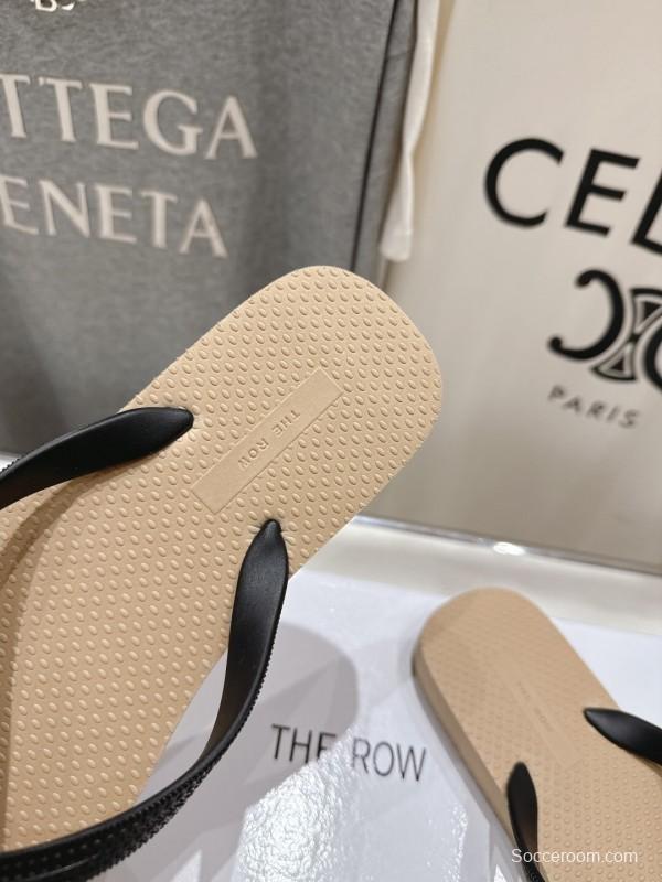 2025 Unisex The Row Beige And Black Leather Casual Flip-Flops Handmade KFY00160