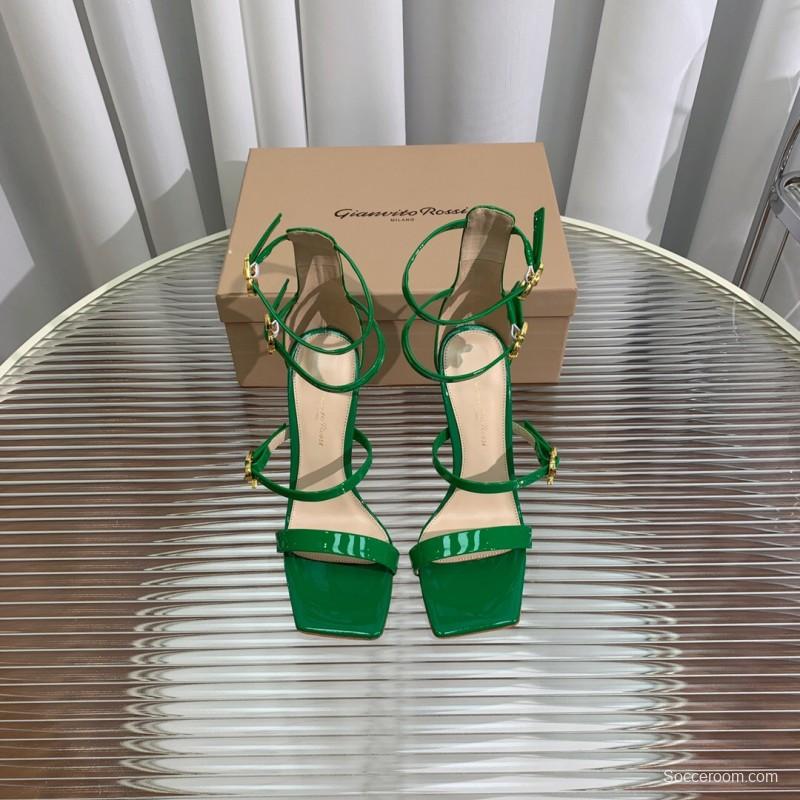 2025 Women Gianvito Rossi Green Leather High Heel Sandals