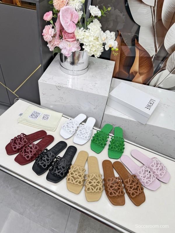 2025 Slippers Loewe Green Leather Slippers LY00190
